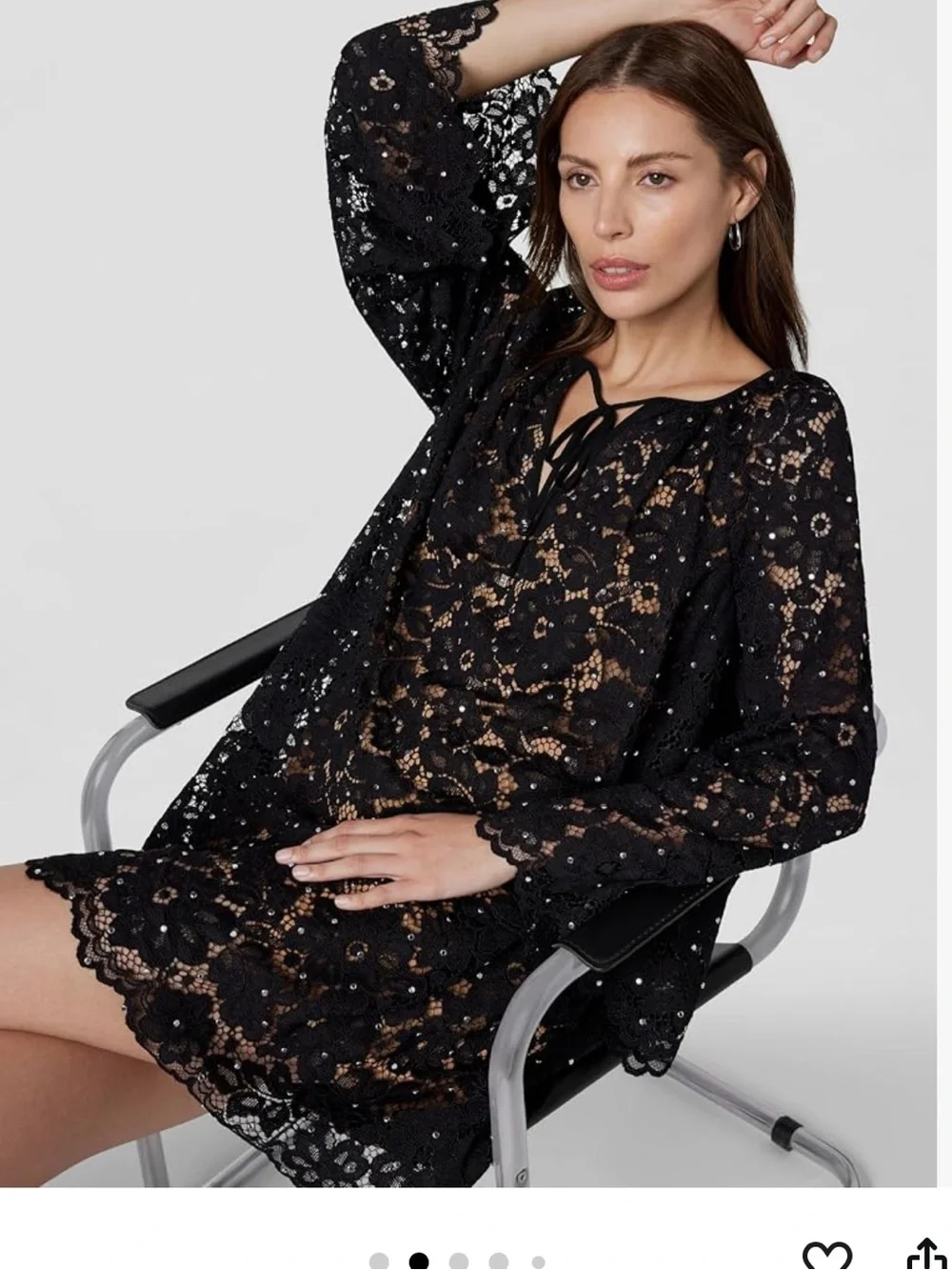Michael Kors Studded Corded Floral Lace V-Neck Dress Black